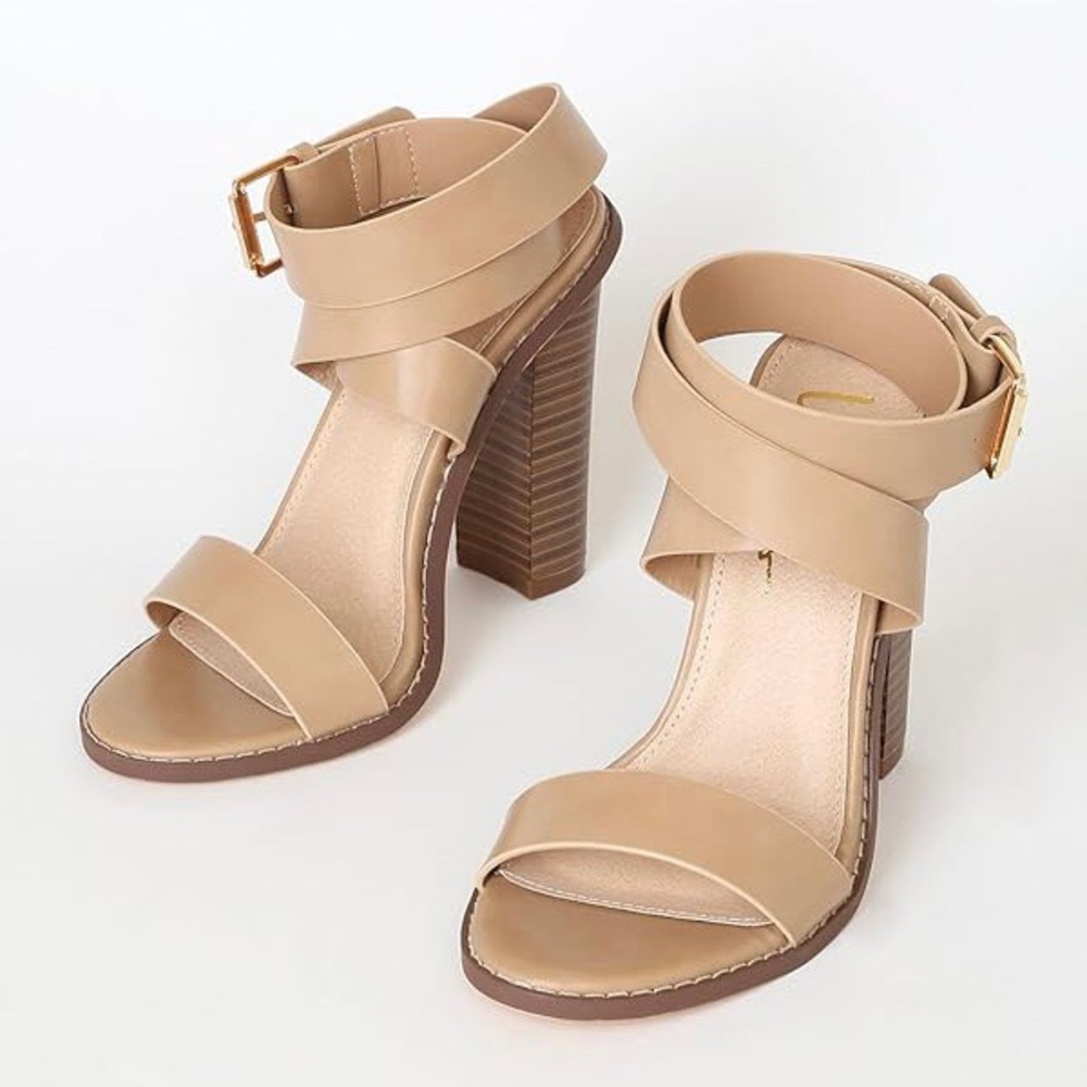 Lulu’s Shelbie Nude Ankle Strap Heels